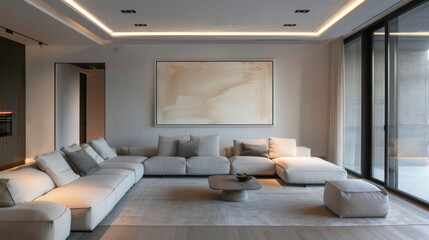 Cozy living room with white sofa. Modern living room with comfortable sofa.