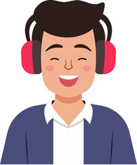 A young man wearing headphones is smiling and enjoying his music