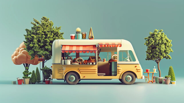 3D Render of a food truck