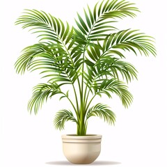 Obraz premium PNG illustration of a tall areca palm with feathery green fronds in a stylish planter on a white background