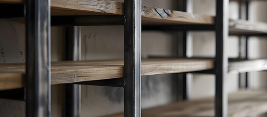 Sleek metal bookcase with rustic wood shelf design