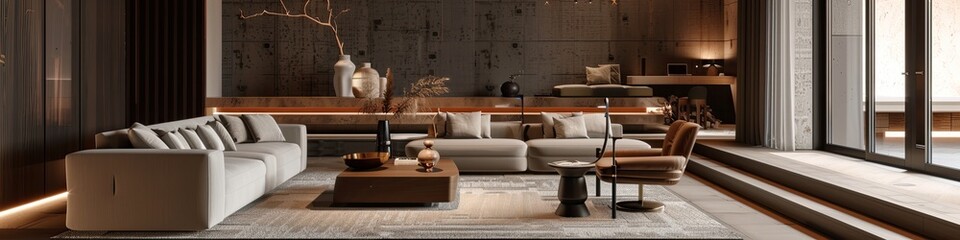 luxurious living room with a minimalist theme and a focus on modern elegance