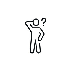 Man confused linear icon. Action line customizable illustration. Contour symbol. Vector isolated outline drawing. Editable stroke