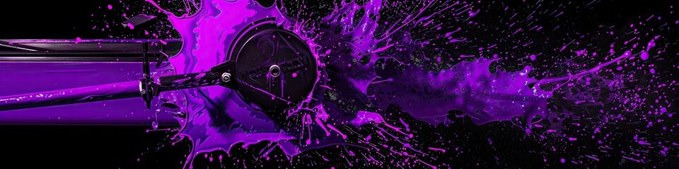 Obraz premium Rowing machine in a royal purple splash isolated on a dark background, paint splash explosion banner with copy space