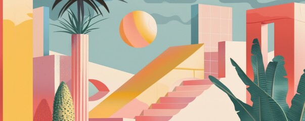 Obraz premium Surreal pastel urban landscape illustration