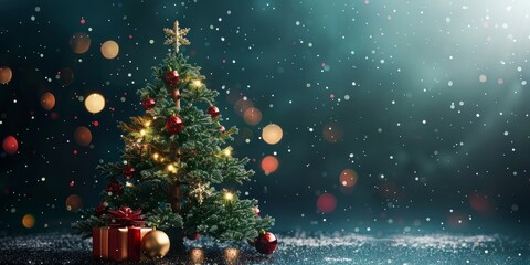 3d Christmas tree over a dark background , christmas card , Christmas background banner