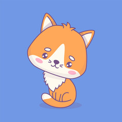 Cute cat. Cartoon sitting kawaii animal character. Vector illustration. Kids collection