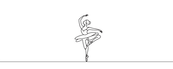 Ballet dancer in continuous line drawing style. Vector illustration