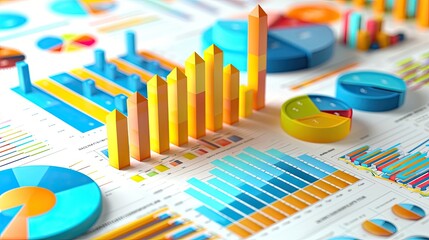 Business report. 3d Graphs and charts. Business reports concept