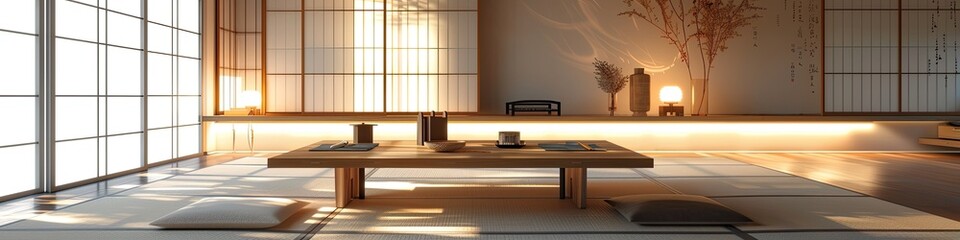 Fototapeta premium modern living room with a minimalist Japanese theme
