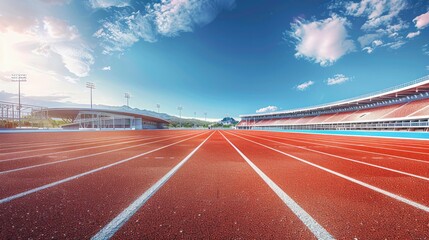 olympic running track, red surface with white stripes.