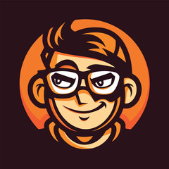 Geek boy sports cartoon logo vector illustration