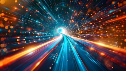 Naklejka premium Luminous Vortex of Digital Motion and Through the Boundless Realm of Futuristic Pathways