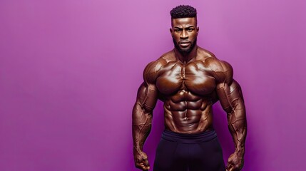 Fototapeta premium Shredded bodybuilder isolated on a bold purple background