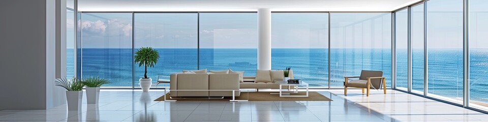 Fototapeta premium modern minimalist living room with an ocean view