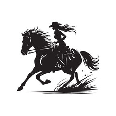 Vintage Style Cowgirl Horse Riding Silhouette - Minimallest Cowgirl Horse Riding Vector
