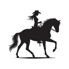 Lone Cowgirl Riding Silhouette - Minimallest Cowgirl Horse Riding Vector
