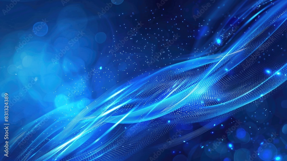 Poster futuristic particle curve background in blue with a hi-tech design, featuring dynamic lines and glow