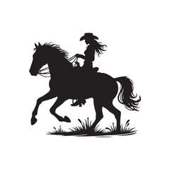 Cowgirl Horse Riding Silhouette - Lone Rider - Cowgirl Horse Riding Illustration
