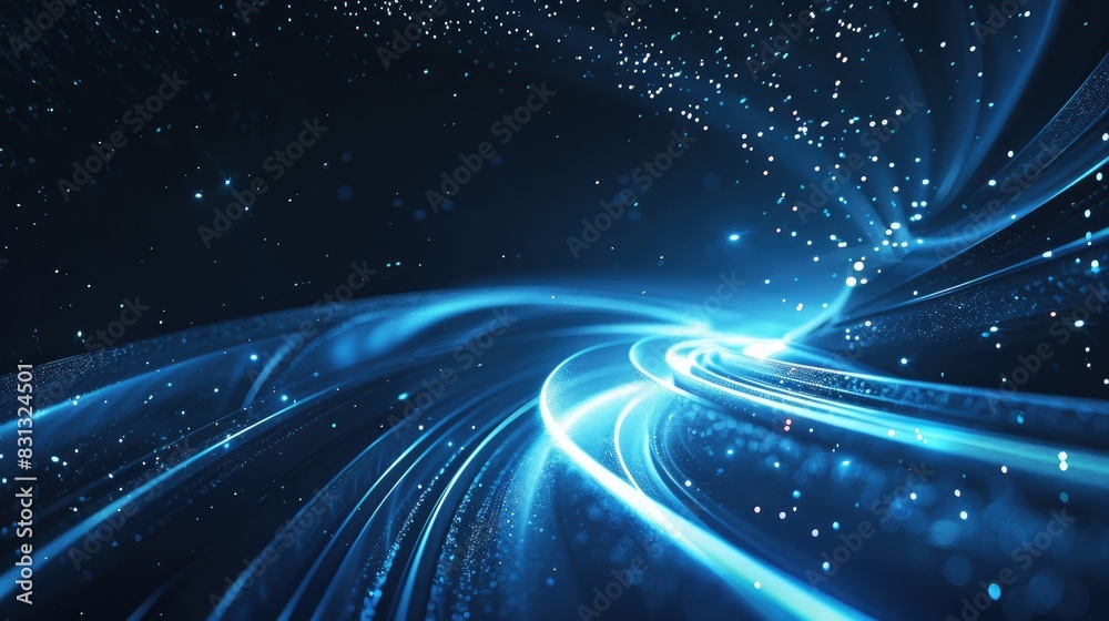 Poster futuristic particle curve background in blue with a hi-tech design, featuring dynamic lines and glow