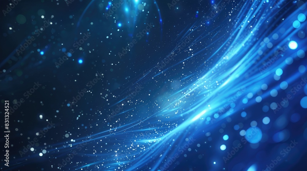 Poster futuristic particle curve background in blue with a hi-tech design, featuring dynamic lines and glow