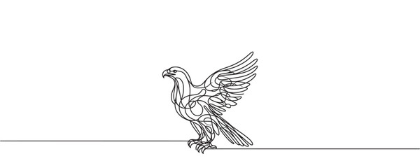 Eagle, One line is a solid bird. Line art, outline, single line silhouette. vector illustration
