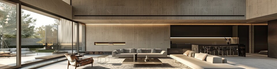 modern minimalist living room with an emphasis on architectural features