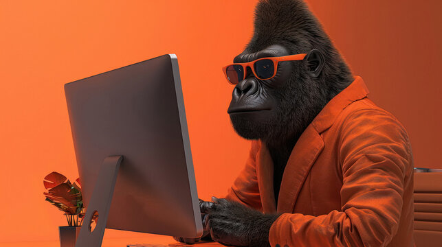 chimpanzee working on the computer