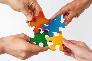 High-resolution image showing hands trying to connect jigsaw puzzle pieces that don't fit together 