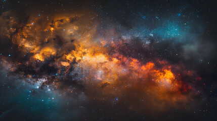 A starry sky with a bright orange cloud in the middle