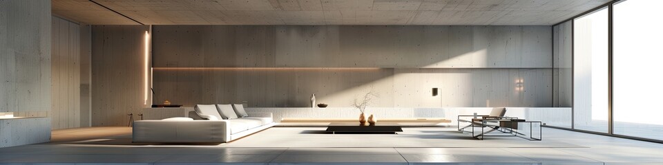 modern minimalist living room with an emphasis on architectural features