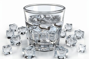 Multiple ice cubes surrounding a clear glass, showcasing a cool and refreshing setting, ideal for cocktails, beverages, and drink presentations
