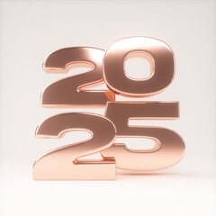 2025 gold 3d numbers on white background.  New Year 3d illustration.

