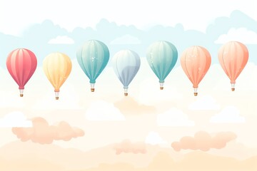 Obraz premium A beautiful sky with pastel-colored hot air balloons floating in the distance.