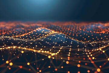 Futuristic Abstract Grid with Glowing Dots and Lines