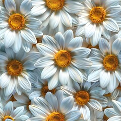 Fototapeta premium Cheerful seamless pattern of playful white flowers with yellow center, ideal for spring-themed designs.