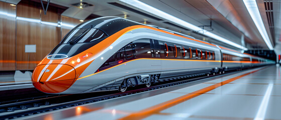 Futuristic High-Speed Train: Sleek and Modern Design in a Vibrant, Neon-Lit Station Showcasing Advanced Transportation Technology and Urban Innovation Wallpaper Digital Art Poster Brainstorming 