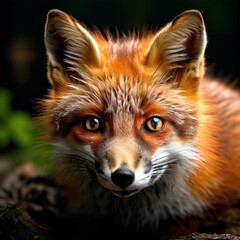 Süßer Fuchs mit tollen Augen und Wunderschönen Fell - Fuchs im Wald, er ist gerade aus seinem Bau gekommen 