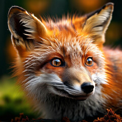 Kleiner Fuchs mit schönen Fell und tollen Augen im Wald - Fuchs auf der Jagd, er sieht die Beute