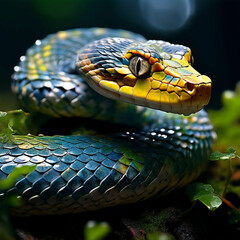 Wunderschöne Schlange im Regenwald, Schlange auf der Jagd - auf Blättern