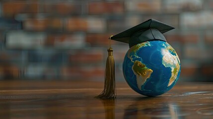 Graduation concept. earth globe with graduation cap for education day. Back to school
