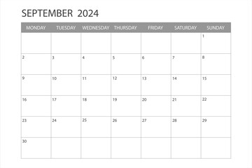 Calendar for September 2024. The week starts on Monday. Glider.