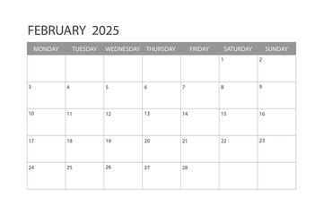 Calendar for February 2025. The week starts on Monday