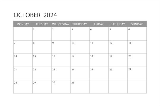 Calendar for October 2024. The week starts on Monday. Glider.