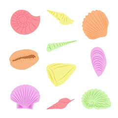 Set of colored seashells