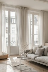 chic airy living room with minimalist French windows