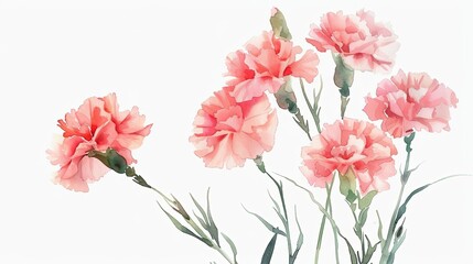 pink carnation flowers watercolor mothers day card