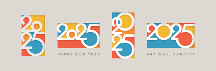 2025 new year with art wall concept. Paper cut of number 2025 on frame concept. Happy new year 2025