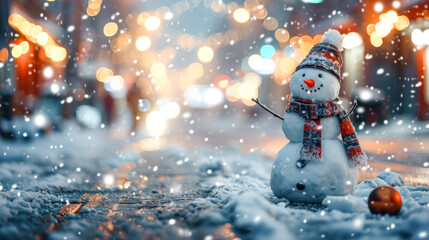 Naklejka premium Happy Snowman in Winter a Secession Wallpaper Digital Art Magazine Background Poster Card