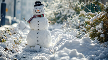 Obraz premium Happy Snowman in Winter a Secession Wallpaper Digital Art Magazine Background Poster Card